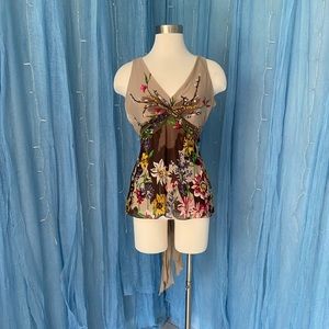 BCGB MaxAzria Brown Floral Tank